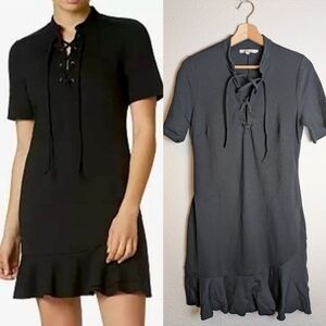 Anthropologie Avec Les Filles Black Ponte Knit Lace-up Skater Dress size Medium